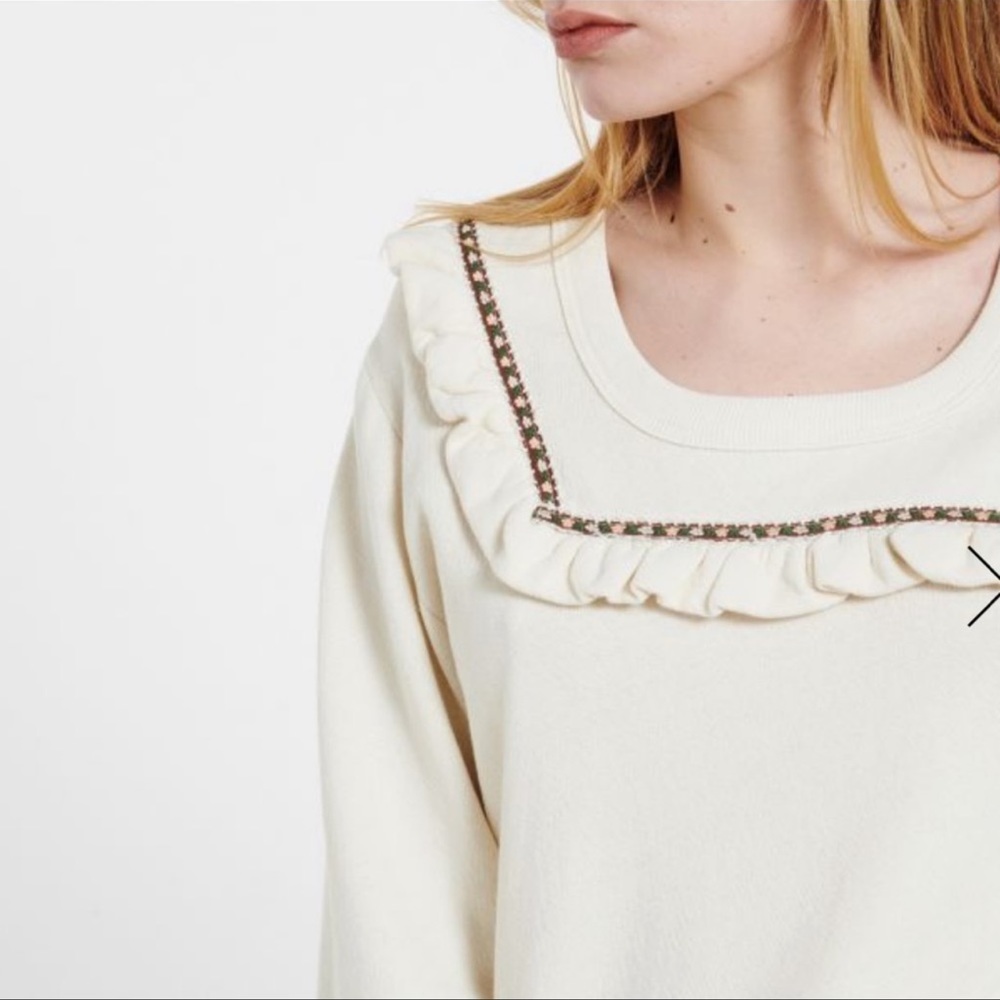 THE GREAT Women’s Shrunken Ribbon Sweatshirt, Ecru Size 1